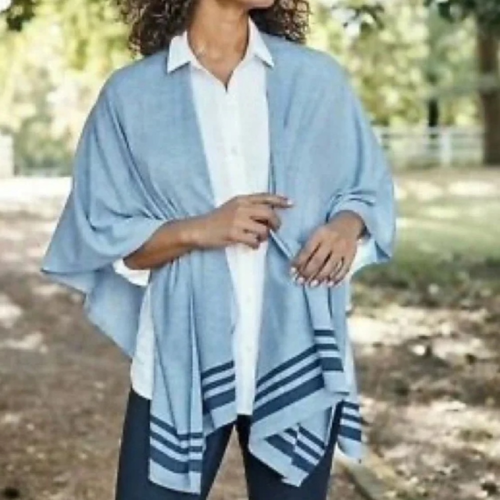 J. Jill Blue Kimono with Navy Stripes One Size
